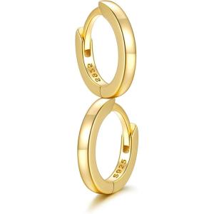 SILVERCUTE 925 Sterling Silver Huggie Hoop Earrings for Women,Hypoallergenic Small Hoop Earrings Lightweight Silver/14K Gold Hoops Cartilage Earrings for Women,8/10/12mm(3.Gold)