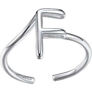 SILVERCUTE S925 Initial Rings, Adjustable Size 6-12 Statement Alphabet Letter A-Z Jewelry Personalized Twisted Initials Rings Sterling Silver Stacking Ring for Women(Silver F)