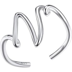 SILVERCUTE S925 Initial Rings, Adjustable Size 6-12 Statement Alphabet Letter A-Z Jewelry Personalized Twisted Initials Rings Sterling Silver Stacking Ring for Women(Silver N)