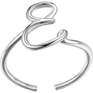 SILVERCUTE S925 Initial Rings, Adjustable Size 6-12 Statement Alphabet Letter A-Z Jewelry Personalized Twisted Initials Rings Sterling Silver Stacking Ring for Women(Silver E)