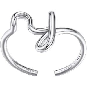 SILVERCUTE S925 Initial Rings, Adjustable Size 6-12 Statement Alphabet Letter A-Z Jewelry Personalized Twisted Initials Rings Sterling Silver Stacking Ring for Women(Silver Y)