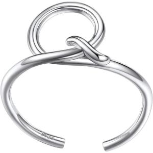 SILVERCUTE S925 Initial Rings, Adjustable Size 6-12 Statement Alphabet Letter A-Z Jewelry Personalized Twisted Initials Rings Sterling Silver Stacking Ring for Women(Silver Q)