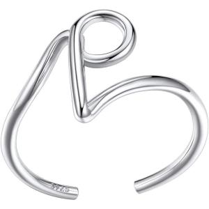 SILVERCUTE S925 Initial Rings, Adjustable Size 6-12 Statement Alphabet Letter A-Z Jewelry Personalized Twisted Initials Rings Sterling Silver Stacking Ring for Women(Silver P)