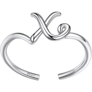 SILVERCUTE S925 Initial Rings, Adjustable Size 6-12 Statement Alphabet Letter A-Z Jewelry Personalized Twisted Initials Rings Sterling Silver Stacking Ring for Women(Silver X)