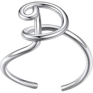 SILVERCUTE S925 Initial Rings, Adjustable Size 6-12 Statement Alphabet Letter A-Z Jewelry Personalized Twisted Initials Rings Sterling Silver Stacking Ring for Women(Silver D)
