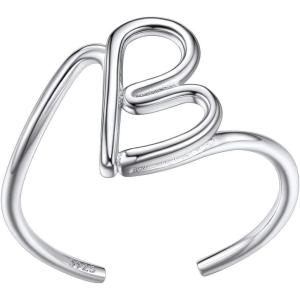 SILVERCUTE S925 Initial Rings, Adjustable Size 6-12 Statement Alphabet Letter A-Z Jewelry Personalized Twisted Initials Rings Sterling Silver Stacking Ring for Women(Silver B)