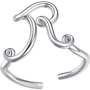 SILVERCUTE S925 Initial Rings, Adjustable Size 6-12 Statement Alphabet Letter A-Z Jewelry Personalized Twisted Initials Rings Sterling Silver Stacking Ring for Women(Silver R)