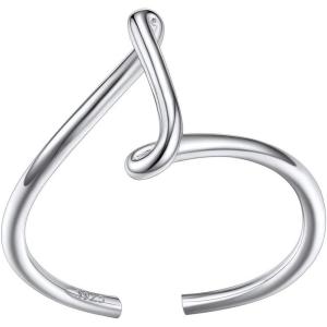 SILVERCUTE S925 Initial Rings, Adjustable Size 6-12 Statement Alphabet Letter A-Z Jewelry Personalized Twisted Initials Rings Sterling Silver Stacking Ring for Women(Silver I)