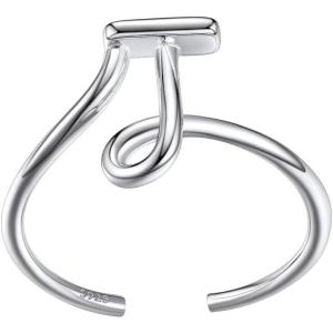 SILVERCUTE S925 Initial Rings, Adjustable Size 6-12 Statement Alphabet Letter A-Z Jewelry Personalized Twisted Initials Rings Sterling Silver Stacking Ring for Women(Silver J)