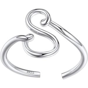 SILVERCUTE S925 Initial Rings, Adjustable Size 6-12 Statement Alphabet Letter A-Z Jewelry Personalized Twisted Initials Rings Sterling Silver Stacking Ring for Women(Silver S)