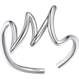 SILVERCUTE S925 Initial Rings, Adjustable Size 6-12 Statement Alphabet Letter A-Z Jewelry Personalized Twisted Initials Rings Sterling Silver Stacking Ring for Women(Silver M)