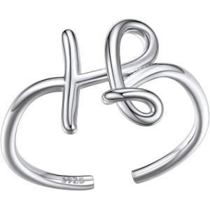 SILVERCUTE S925 Initial Rings, Adjustable Size 6-12 Statement Alphabet Letter A-Z Jewelry Personalized Twisted Initials Rings Sterling Silver Stacking Ring for Women(Silver H)