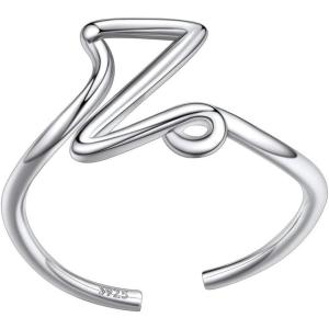 SILVERCUTE S925 Initial Rings, Adjustable Size 6-12 Statement Alphabet Letter A-Z Jewelry Personalized Twisted Initials Rings Sterling Silver Stacking Ring for Women(Silver Z)