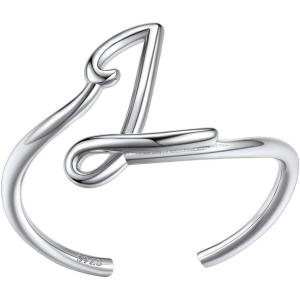 SILVERCUTE S925 Initial Rings, Adjustable Size 6-12 Statement Alphabet Letter A-Z Jewelry Personalized Twisted Initials Rings Sterling Silver Stacking Ring for Women(Silver L)