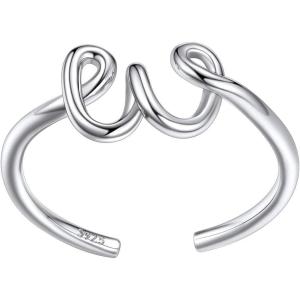 SILVERCUTE S925 Initial Rings, Adjustable Size 6-12 Statement Alphabet Letter A-Z Jewelry Personalized Twisted Initials Rings Sterling Silver Stacking Ring for Women(Silver W)