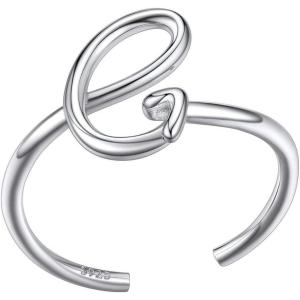 SILVERCUTE S925 Initial Rings, Adjustable Size 6-12 Statement Alphabet Letter A-Z Jewelry Personalized Twisted Initials Rings Sterling Silver Stacking Ring for Women(Silver G)