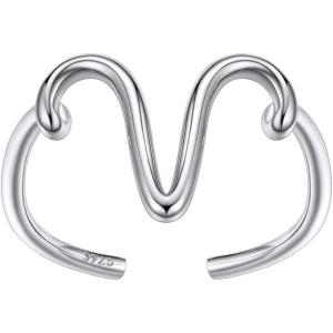 SILVERCUTE S925 Initial Rings, Adjustable Size 6-12 Statement Alphabet Letter A-Z Jewelry Personalized Twisted Initials Rings Sterling Silver Stacking Ring for Women(Silver V)