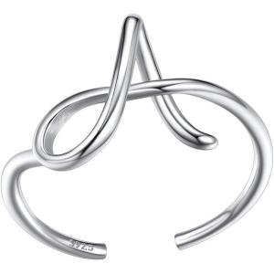 SILVERCUTE S925 Initial Rings, Adjustable Size 6-12 Statement Alphabet Letter A-Z Jewelry Personalized Twisted Initials Rings Sterling Silver Stacking Ring for Women(Silver A)