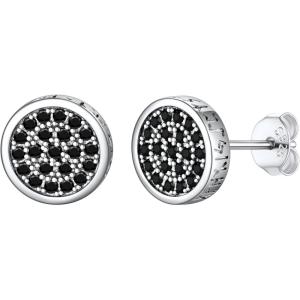 U7 925 Sterling Silver Black Onyx Stud Earrings with Viking Rune Cubic Zirconia Earrings for Men Women(7.Round-Side Rune with CZ-Silver)