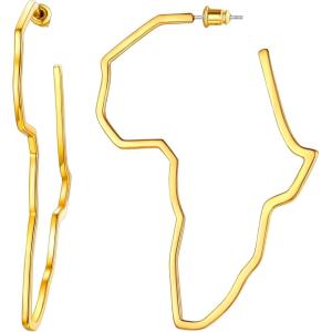 U7 African Map Earrings, Stainless Steel/Black/18K Gold Plated Exaggerated Hollow Out Earrings,Africa Dangle Earrings, Map of Africa Stud Earrings, Custom Name Earrings for Women(A: Gold-75MM)