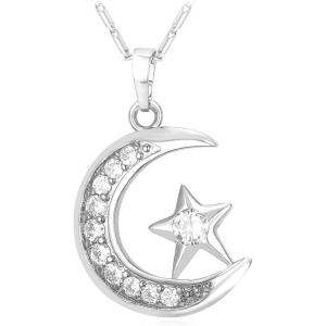 U7 Allah Necklace for Women/Men, 18K Gold Plated Square/Oval/Coin/Heart/Crescent Moon Islamic Pendant Necklace Muslim Jewelry with Chain(01.Crescent Moon platinum)
