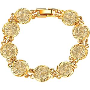 U7 Allah Necklace for Women/Men, 18K Gold Plated Square/Oval/Coin/Heart/Crescent Moon Islamic Pendant Necklace Muslim Jewelry with Chain(06.Coin Bracelet Gold)