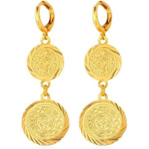 U7 Allah Necklace for Women/Men, 18K Gold Plated Square/Oval/Coin/Heart/Crescent Moon Islamic Pendant Necklace Muslim Jewelry with Chain(09.Ancient Coin Earrings)