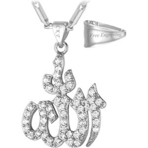 U7 Allah Pendant Necklace with Chain Platinum / 18K Gold Plated Muslim Jewelry Islamic Pendant(Personalized Platinum Iced Out Allah)