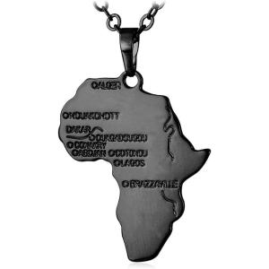 U7 Animals Necklace for Women Stainless Steel Pig/Dog/Elephant Pendant Necklace Lucky Jewelry(Africa Map-Black)