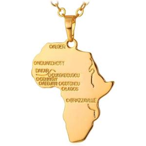 U7 Animals Necklace for Women Stainless Steel Pig/Dog/Elephant Pendant Necklace Lucky Jewelry(Africa Map-Gold)