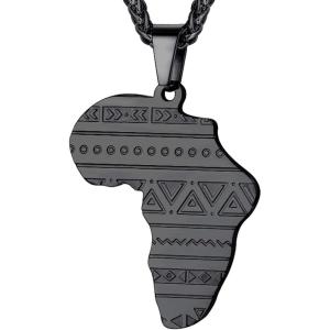 U7 Animals Necklace for Women Stainless Steel Pig/Dog/Elephant Pendant Necklace Lucky Jewelry(Ethnic Pattern Map-Black)