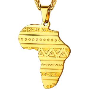 U7 Animals Necklace for Women Stainless Steel Pig/Dog/Elephant Pendant Necklace Lucky Jewelry(Ethnic Pattern Map-Gold)