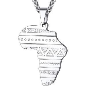 U7 Animals Necklace for Women Stainless Steel Pig/Dog/Elephant Pendant Necklace Lucky Jewelry(Ethnic Pattern Map-Steel)