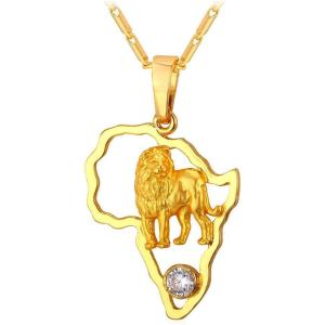 U7 Animals Necklace for Women Stainless Steel Pig/Dog/Elephant Pendant Necklace Lucky Jewelry(Lion-Gold)