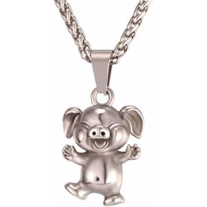 U7 Animals Necklace for Women Stainless Steel Pig/Dog/Elephant Pendant Necklace Lucky Jewelry(Pig-Steel)