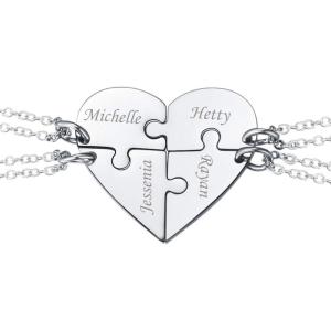 U7 BFF Necklace for 2/3/4/5/6 Women Girls Stainless Steel Personalized Family/Sibling/Friendship Jewelry Set Custom Best Friend Name Engrave Heart Puzzle Matching Pendant Necklaces(Heart Set of 4-Stainless-Customized)