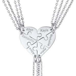 U7 BFF Necklace for 2/3/4/5/6 Women Girls Stainless Steel Personalized Family/Sibling/Friendship Jewelry Set Custom Best Friend Name Engrave Heart Puzzle Matching Pendant Necklaces(Heart Set of 6-Stainless-Customized)