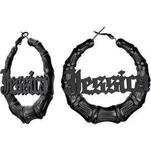 U7 Bamboo Earrings for Women 18K Gold Plated/Stainless Steel/Personalized Black Statement Extra Large Hoop Earrings 80s 90s Custom Name Huggie Earrings for Party Fashion Jewlery(06.Black Custom Name)