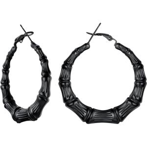U7 Bamboo Earrings for Women 18K Gold Plated/Stainless Steel/Personalized Black Statement Extra Large Hoop Earrings 80s 90s Custom Name Huggie Earrings for Party Fashion Jewlery(05.Black)