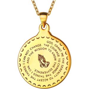 U7 Bible Verse Necklaces for Men Women Stainless Steel/18K Gold Plated Prayer Hands Coin Medal Pendant Necklace Christan Jewlery Gift (22-26Inch)(02-Gold Plated Sterling Silver)