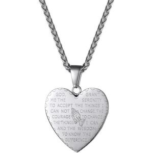 U7 Bible Verse Necklaces for Men Women Stainless Steel/18K Gold Plated Prayer Hands Coin Medal Pendant Necklace Christan Jewlery Gift (22-26Inch)(03-Stainless-Heart)
