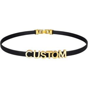 U7 Black Leather Choker Collar Custom with Platinum/18K Gold Plated Initial Names, Personalized Punk Jewelry for Cosplay, Adjustable Length 13-17 Inch(02.Custom(gold)-5.5mm wide)
