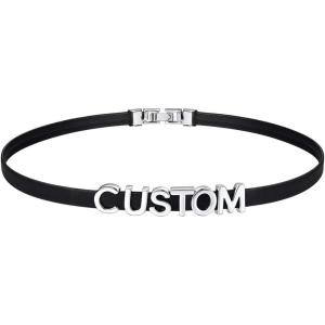 U7 Black Leather Choker Collar Custom with Platinum/18K Gold Plated Initial Names, Personalized Punk Jewelry for Cosplay, Adjustable Length 13-17 Inch(02.Custom(platinum)-5.5mm wide)