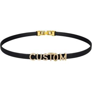 U7 Black Leather Choker Collar Custom with Platinum/18K Gold Plated Initial Names, Personalized Punk Jewelry for Cosplay, Adjustable Length 13-17 Inch(03.Custom(cz gold)-5.5mm wide)