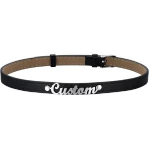 U7 Black Leather Choker Collar Custom with Platinum/18K Gold Plated Initial Names, Personalized Punk Jewelry for Cosplay, Adjustable Length 13-17 Inch(07.Nameplate platinum-10mm wide)