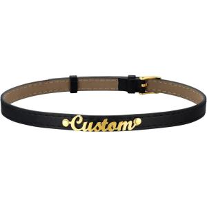 U7 Black Leather Choker Collar Custom with Platinum/18K Gold Plated Initial Names, Personalized Punk Jewelry for Cosplay, Adjustable Length 13-17 Inch(07.Nameplate gold-10mm wide)