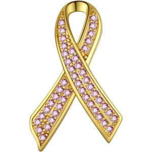 U7 Brooches Jewelry for Women Men, Stainless Steel 18K Gold Plated Classic Feather/Flower/Tree of Life/Custom Photo/Breast Cancer Awareness Pink Ribbion Brooches and Pins for Wedding Dress or Party(Breast cancer awareness ribbon/gold pink)