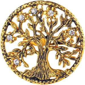 U7 Brooches Jewelry for Women Men, Stainless Steel 18K Gold Plated Classic Feather/Flower/Tree of Life/Custom Photo/Breast Cancer Awareness Pink Ribbion Brooches and Pins for Wedding Dress or Party(Tree of life/gold)