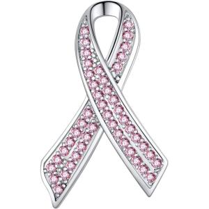 U7 Brooches Jewelry for Women Men, Stainless Steel 18K Gold Plated Classic Feather/Flower/Tree of Life/Custom Photo/Breast Cancer Awareness Pink Ribbion Brooches and Pins for Wedding Dress or Party(Breast cancer awareness ribbon/pink)