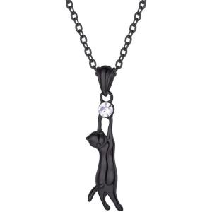 U7 Cat Pendant Necklace for Women Stainless Steel Cute Kitty Cat Jewelry Gift(01-Black)